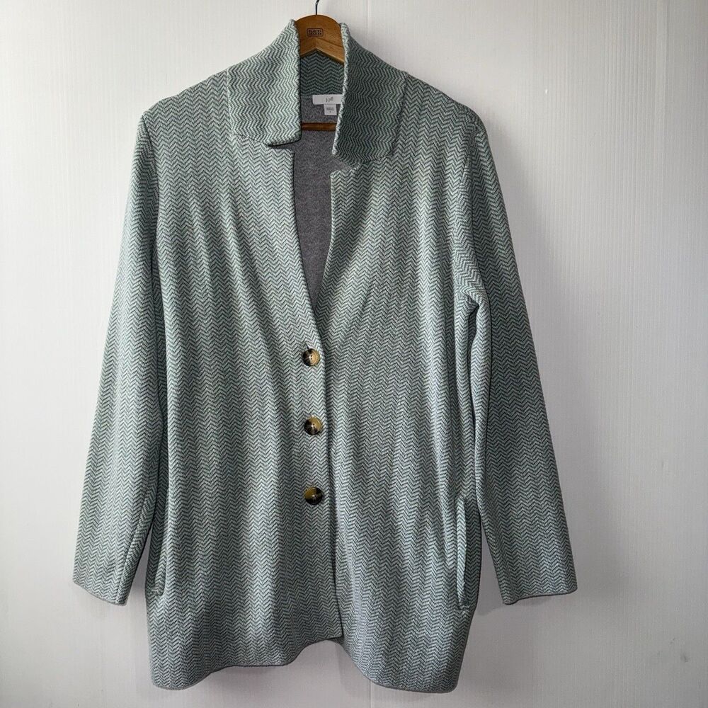 J Jill Cardigan Women's Sz L Green Casual Chic Scholar Professor Knit Blazer